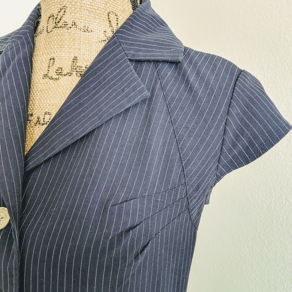 EUC Vintage Calvin Klein Navy Pinstripe Midi Dress - Picture 4 of 8